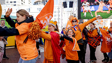 Wellington is turned orange by Netherlands fans during the FIFA Women's World Cup quarter-final match between Spain and Holland. 