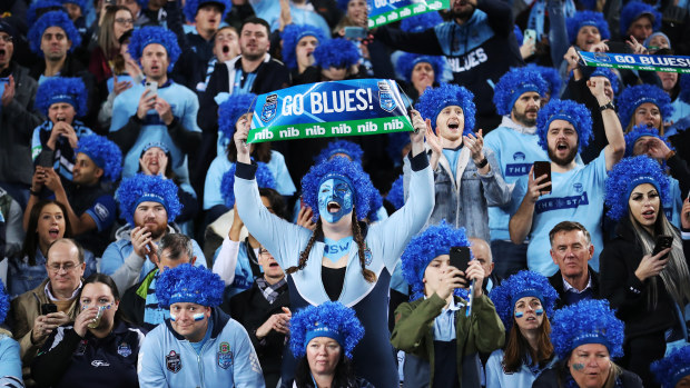 NSW fans turn ANZ Stadium blue.