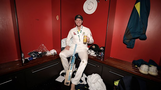 Steve Smith in a quiet moment of reflection following an extraordinary Test match of world class batting from the best batsman in the world.