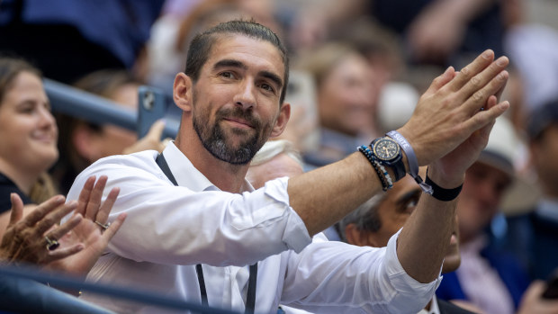 NEW YORK, USA:  September 6:  Swimming legend Michael Phelps on Arthur Ashe Stadium during the US Open Tennis Championship 2023 at the USTA National Tennis Centre on September 6th, 2023 in Flushing, Queens, New York City.  (Photo by Tim Clayton/Corbis via Getty Images)