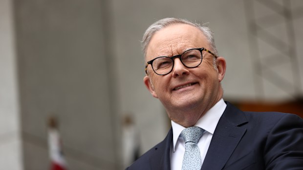 Prime Minister Anthony Albanese during a press conference after signing the Pukpuk defence Treaty at Parliament House in Canberra on October 6, 2025.