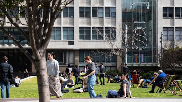 Students at the University of Technolgy, Sydney, which has ranked in the top 200 universities in the world. 2nd September 2020 Photo: Janie Barrett