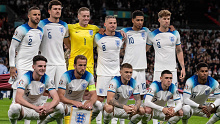 A team photo of England before playing Italy at Wembley Stadium.