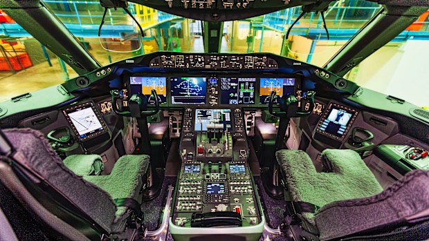Inside the cockpit of a Boeing 787 Dreamliner