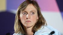 Katie Ledecky during the press conference in Paris.