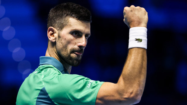 Novak Djokovic during his round Robin match against Holger Rune at the ATP Finals.