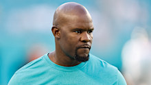 MIAMI GARDENS, FLORIDA - AUGUST 21: Head coach Brian Flores of the Miami Dolphins looks on prior to the preseason game against the Atlanta Falcons at Hard Rock Stadium on August 21, 2021 in Miami Gardens, Florida. (Photo by Michael Reaves/Getty Images)