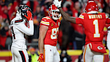 Travis Kelce celebrates a touchdown. 