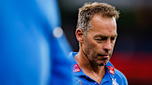 MELBOURNE, AUSTRALIA - APRIL 29: Alastair Clarkson, Senior Coach of the Kangaroos leaves the field at half time during the 2023 AFL Round 07 match between the Melbourne Demons and the North Melbourne Kangaroos at the Melbourne Cricket Ground on April 29, 2023 in Melbourne, Australia. (Photo by Dylan Burns/AFL Photos)