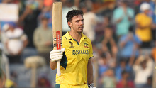 Mitchell Marsh acknowledges the crowd after his hundred. 