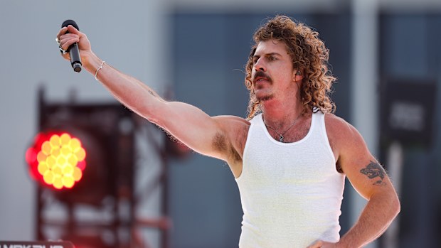 Peking Duk perform ahead of the 2025 AFLW grand final.