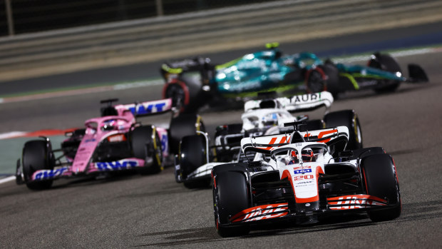Kevin Magnussen leads other midfield teams at the Bahrain Grand Prix.