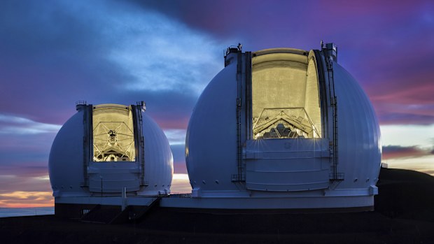 This 2012 image provided by W.M. Keck Observatory shows the W.M. Keck Observatory in Hawaii, whose telescopes were used to spot the insides of a dying star. (Ethan Tweedie/W. M. Keck Observatory via AP)