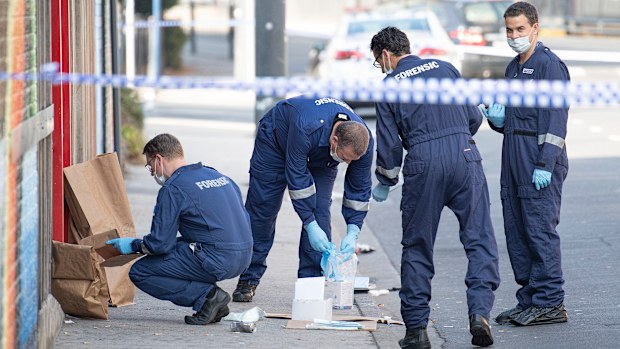 A crime scene was established outside Love Machine nightclub in Prahran, Melbourne, Sunday, April 14, 2019, after four people, including Richard Arow, were injured in a drive-by shooting, leaving Mr Arow and a security guard dead.