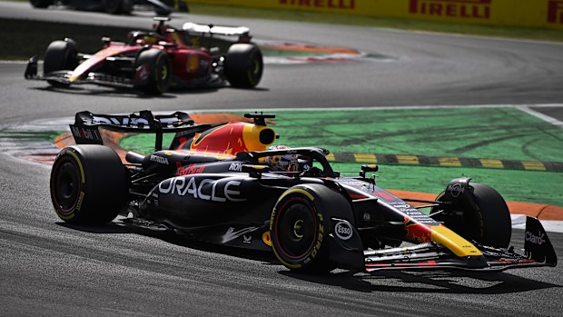 Max Verstappen of Netherlands driving for Red Bull Racing F1 Team during the F1 Grand Prix of Italy at Autodromo di Monza on September 3, 2023 in Monza, Italy. (Photo by Stefano Guidi/Getty Images)