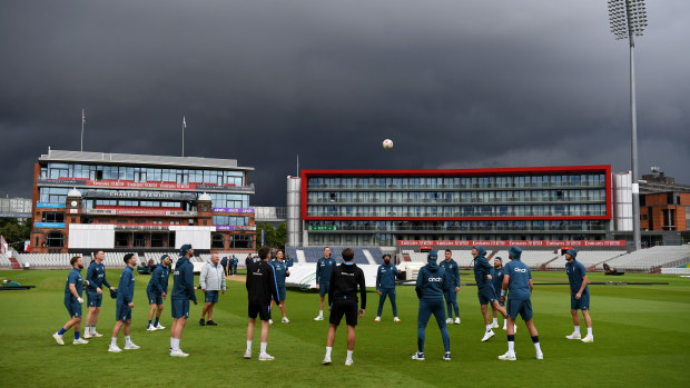 England warm up ahead of a nets session at Emirates Old Trafford on July 17, 2023 in Manchester, England. (Photo by Gareth Copley/Getty Images)
