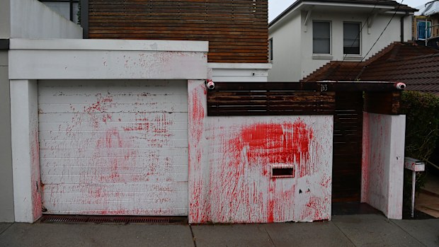 Some paint remains on the residential property on Military Road at the scene of an antisemitic attack in Dover Heights NSW. January 17, 2025.
