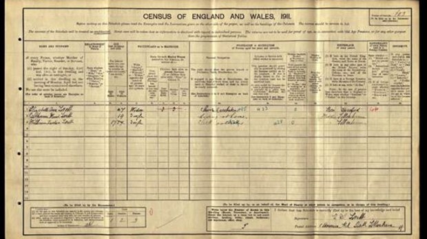 Ancestry, census entry, Catherine Maud Lovell aged 19 was 'hiding at home'