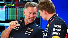 Christian Horner, Team Principal of Oracle Red Bull Racing and Max Verstappen of the Netherlands and Oracle Red Bull Racing talk in the garage during practice ahead of the F1 Grand Prix of Spain at Circuit de Barcelona-Catalunya on May 30, 2025 in Barcelona, Spain. (Photo by Mark Sutton - Formula 1/Formula 1 via Getty Images)