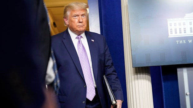 President Donald Trump arrives to speak at a news conference in the James Brady Press Briefing Room at the White House, Thursday, Aug. 13, 2020, in Washington. 