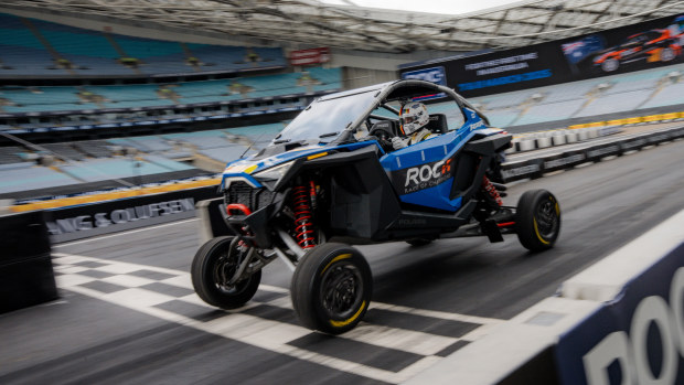 Sebastian Vettel at the wheel of the a Polaris buggy which will be used during the 2025 Race of Champions.