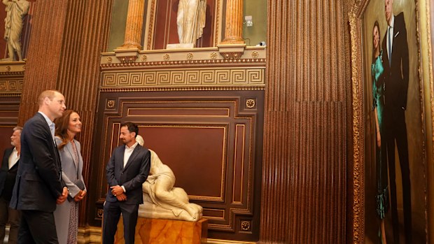 Prince William and Kate, Duchess of Cambridge visit the Fitzwilliam Museum to view a painted portrait of themselves as it is revealed to the public for the first time, in Cambridge, England, Thursday June 23, 2022.  