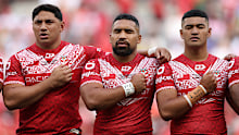 From left to right: Tonga's Jason Taumalolo, Siliva Havili and Isaiya Katoa during the 2024 Pacific Championships.