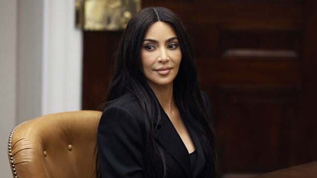 WASHINGTON, DC - APRIL 25: Reality television star and businesswoman Kim Kardashian attends a roundtable discussion on criminal justice reform hosted by Vice President Kamala Harris in the Roosevelt Room at the White House on April 25, 2024 in Washington, DC. The meeting included four of the sixteen people who had been convicted of non-violent drug offenses in the past and received clemency from President Joe Biden earlier this week. (Photo by Chip Somodevilla/Getty Images)