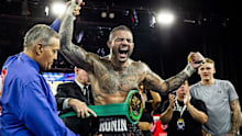 Tyson Pedro celebrates his win over Taimoor Khan. 