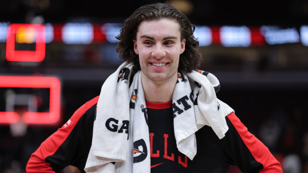 Josh Giddey of the Chicago Bulls after the game against the Brooklyn Nets.