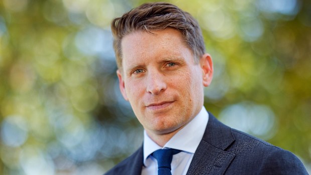 Shadow Defence Minister Andrew Hastie at the waterfront of Mandurah, in his electorate of Canning. 09/08/2024 Photo: Trevor Collens