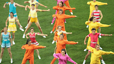 At ground level, thousands of dancers helped pump-up the crowd.