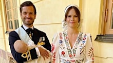 Prince Carl Philip and Princess Sofia of Sweden at the baptism of their son Prince Julian with their other sons Prince Alexander and Prince Gabriel, in August 2021.