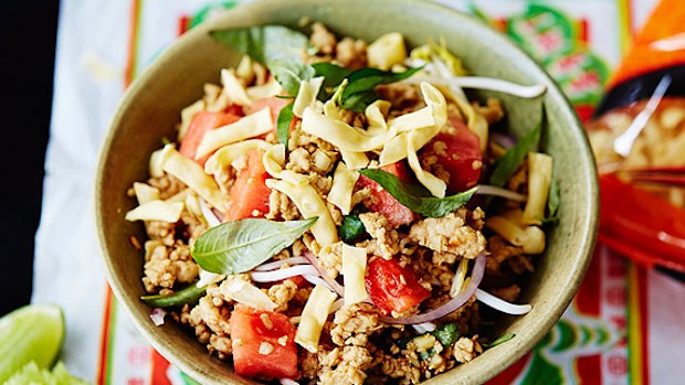 Chicken and watermelon noodle salad