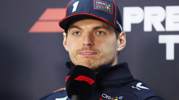 Max Verstappen of the Netherlands and Oracle Red Bull Racing is interviewed in the Press Conference during day two of F1 Testing at Bahrain International Circuit on February 27, 2025 in Bahrain, Bahrain. (Photo by Clive Rose/Getty Images)