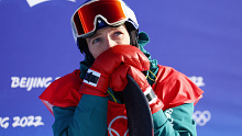 Scotty James reacts during the men's snowboard halfpipe final, in which he was pipped for the gold medal.