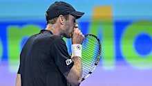 Botic Van De Zandschulp reacts while playing Gael Monfils at the 2024 Qatar Open.