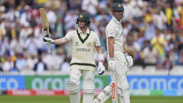Australia's Steve Smith celebrates his half century in the WTC final at Lord's.