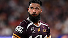 BRISBANE, AUSTRALIA - SEPTEMBER 04: Payne Haas of the Broncos is seen coming from the field of play during the round 27 NRL match between Brisbane Broncos and Melbourne Storm at Suncorp Stadium, on September 04, 2025, in Brisbane, Australia. (Photo by Bradley Kanaris/Getty Images)