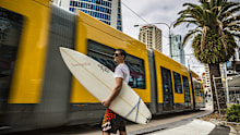Once stage 3 is completed mid next year, the Gold Coast light rail will connect Burliegh Heads, along the beachfront all the way to Helensvale where it connects to heavy rail to Brisbane and beyond.