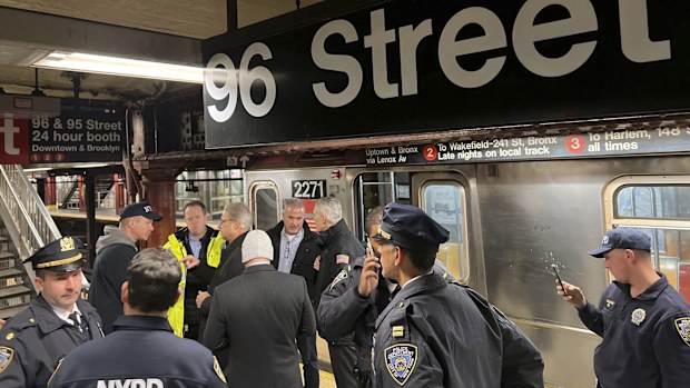 This photo provided by NYC Emergency Management shows the derailment of a New York City subway car, Thursday, Jan. 4, 2024. A New York City subway train derailed Thursday after being sideswiped by another train, leaving more than 20 people with minor injuries including some who were brought to hospitals, the New York City Police Department said. (NYC Emergency Management via AP)
