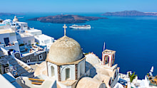 Fira town in Santorini island in Greece. Picturesque greek scenery