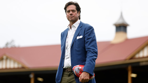 ADELAIDE, AUSTRALIA - APRIL 14: Gillon McLachlan, Chief Executive Officer of the AFL poses for a photograph during the 2023 AFL Round 05 match between the Fremantle Dockers and the Gold Coast Suns at Norwood Oval on April 14, 2023 in Adelaide, Australia. (Photo by Michael Willson/AFL Photos)