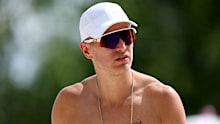 Steven van de Velde of the Netherlands looks on during a Beach Volleyball training session at the Olympic Games Paris 2024 at the Eiffel Tower Stadium on July 25, 2024 in Paris, France. ()