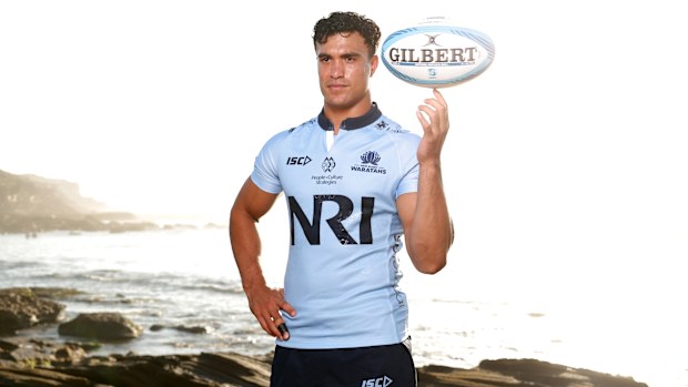 Joseph-Aukuso Suaalii of the Waratahs poses at Little Bay Beach.