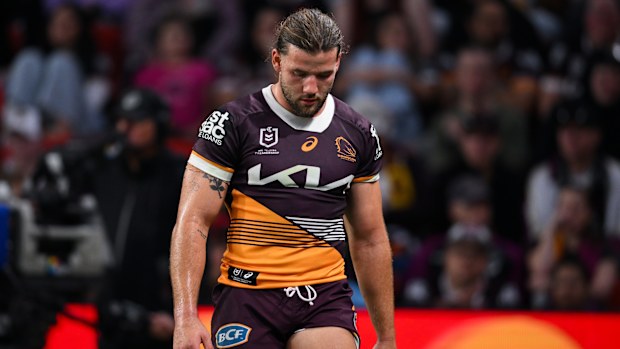 A dejected Patrick Carrigan during the Broncos' clash with the Storm in round 27.