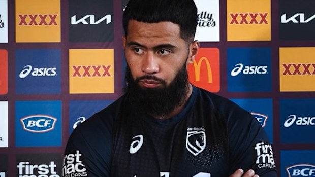 Payne Haas speaks to media.