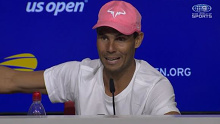 Rafael Nadal gets defensive in response to a question during his US Open press conference.