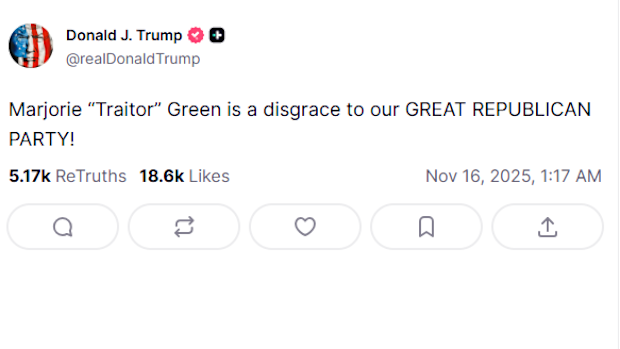 Donald Trump calls Marjorie Taylor Greene a "traitor" in Truth Social post