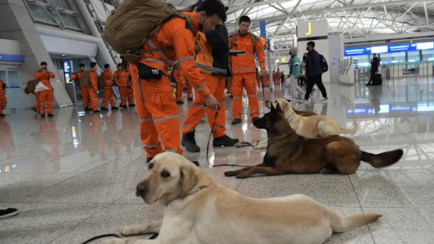 South Korean rescue team members arrive to board a plane to leave for quake-ravaged Turkey at the Incheon International Airport in Incheon, South Korea.